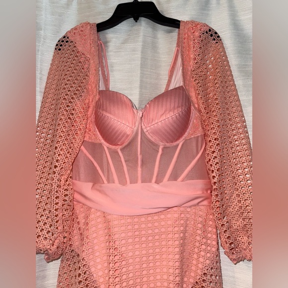 Pink Crochet Knit Stretch Maxi Dress - Size XL - Picture 4 of 7